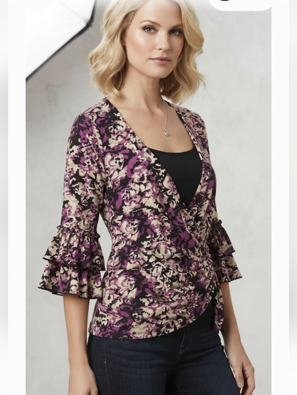Karen Kane Pink Black Floral Top Size Large